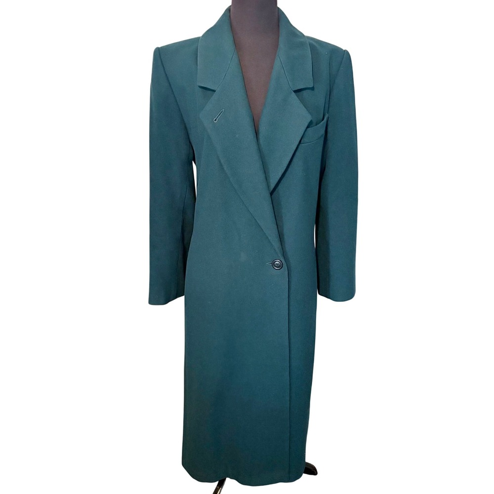 Adolfo Classics Mens Teal Green 100% Pure New Wool Long Overcoat Size 10‎